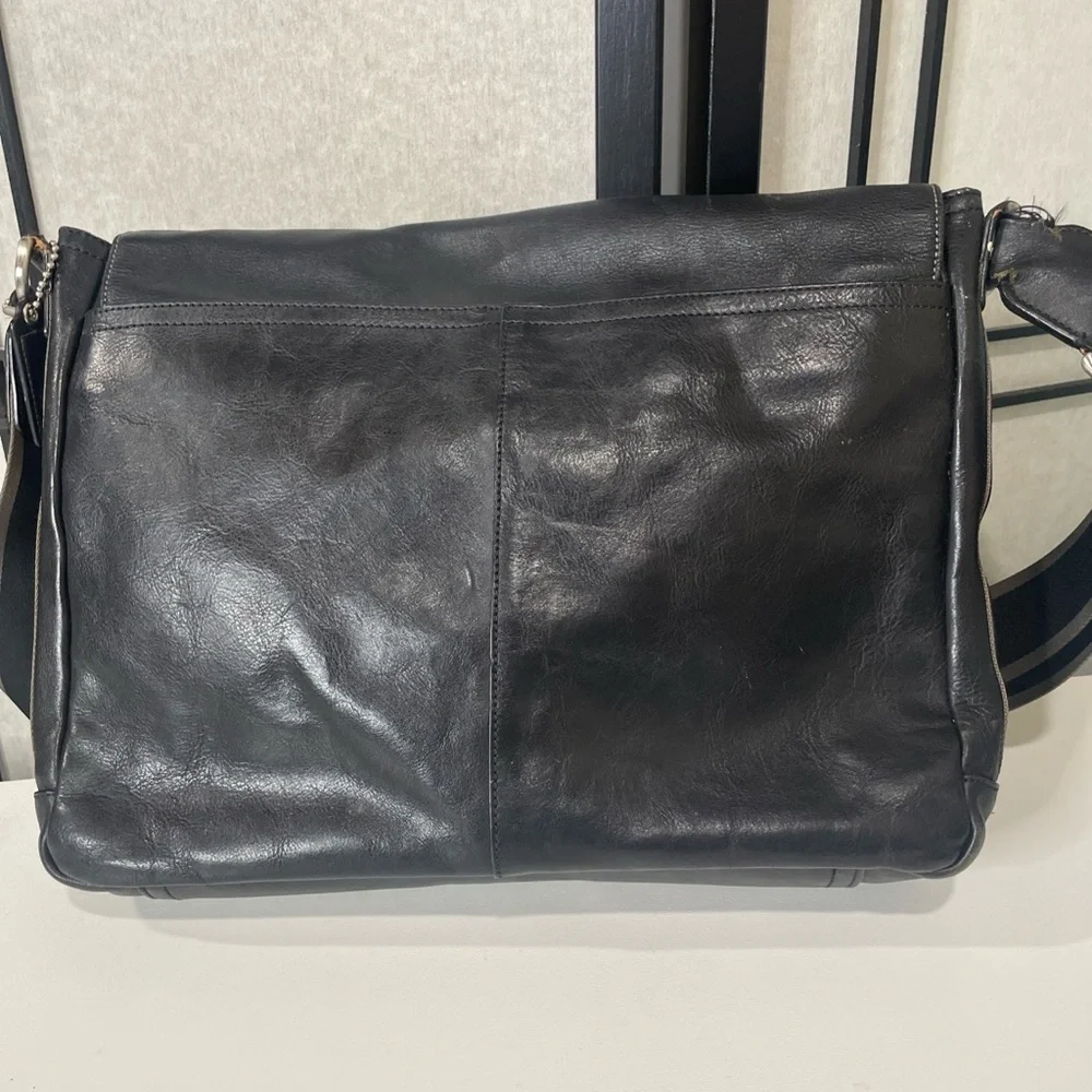COACH Heritage Web Black Leather Messenger Bag #F70556